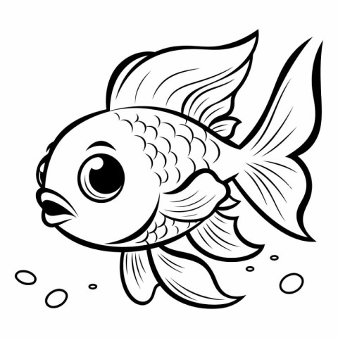 Black and White Cartoon Illustration of Cute Fish Animal Charact