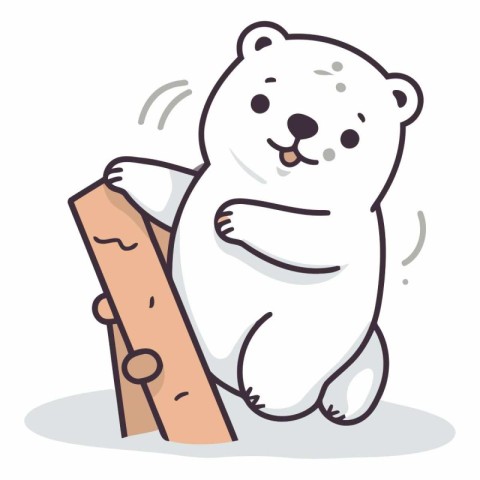 Vector illustration of a cute polar bear holding a wooden stick.