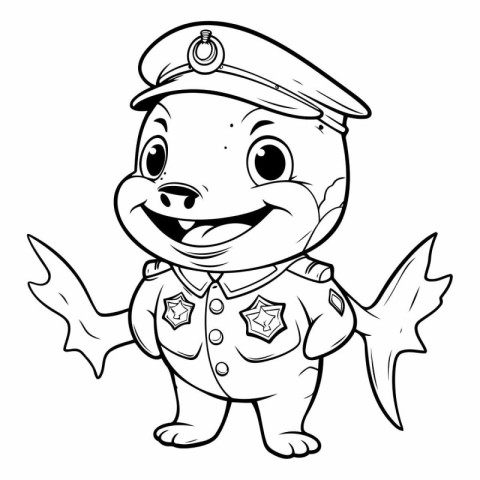 Illustration of a Cute Little Fish Captain Cartoon Character Col