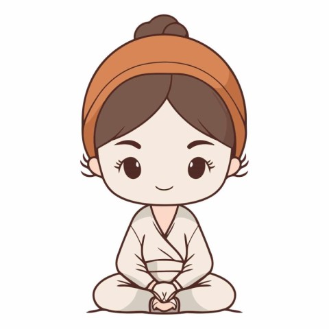 cute little girl sitting in lotus position cartoon vector illust