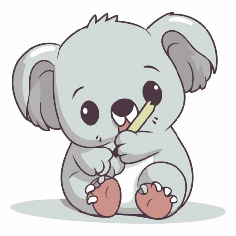 Cute cartoon koala with pencil in hand.