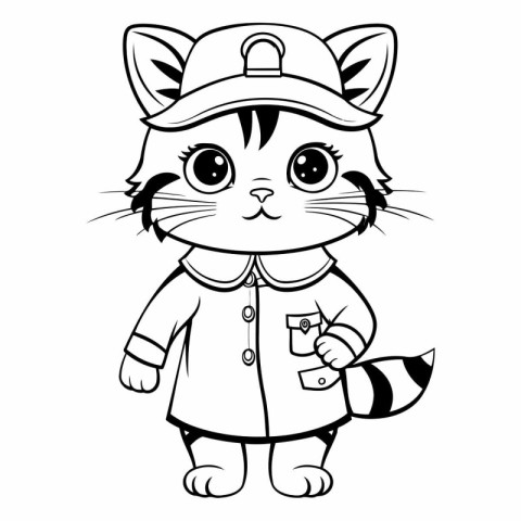 Cute cartoon cat in a cap. Coloring book for children