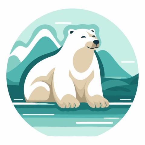 Polar bear in the sea in flat style.