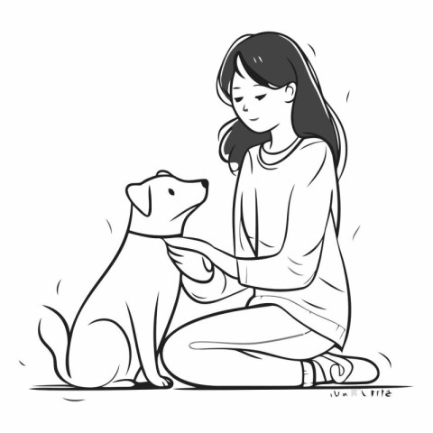 Girl playing with her dog. sketch for your design