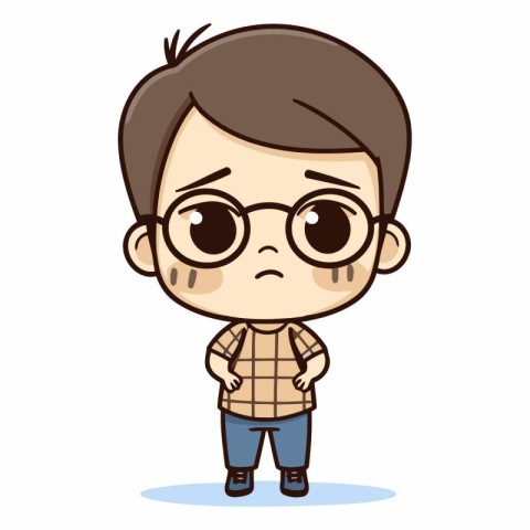 Sad boy with eyeglasses - Cartoon Vector IllustrationÃ¯Â»Â