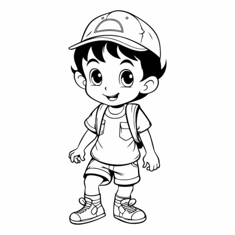 cute little boy wearing a helmet and backpack vector illustratio