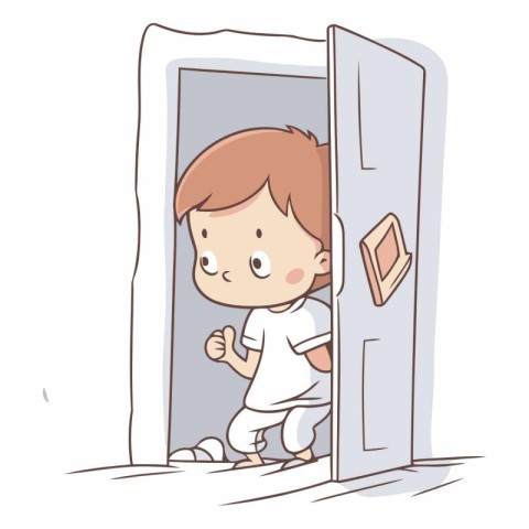 Illustration of a Little Boy Opening a Door in a New Home