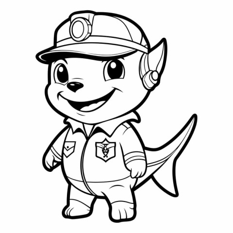 Black and White Cartoon Illustration of Cute Baby Shark Animal C