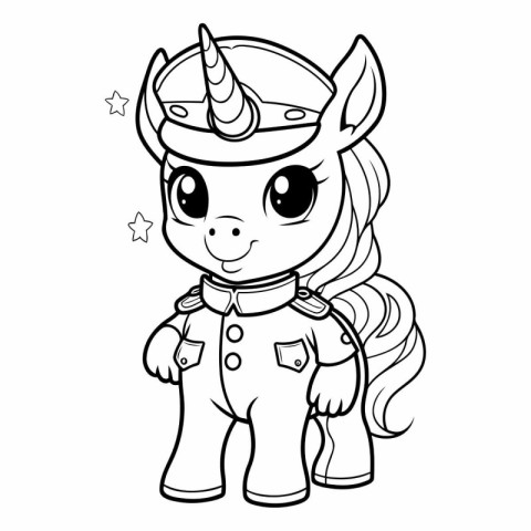 Coloring Page Outline Of Cute Unicorn Cartoon Character.