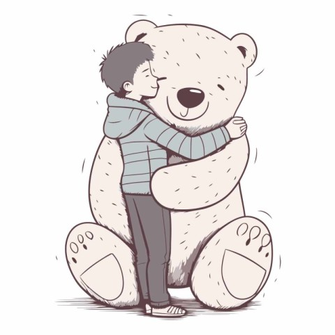 Illustration of a little boy hugging a big white polar bear.