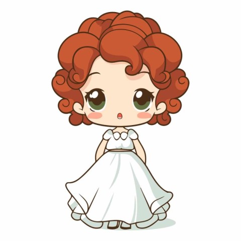 Cute little redhead bride in white dress.