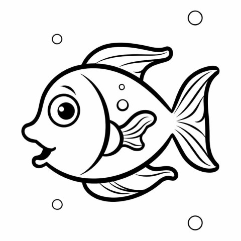 Black and white vector illustration of a cute cartoon fish. Colo