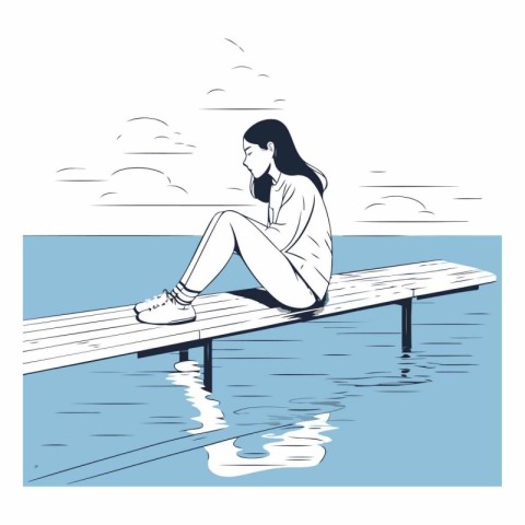 Woman sitting on a wooden pier by the water.