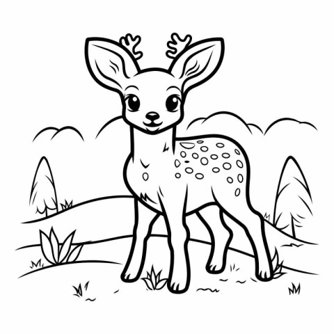 Black and White Cartoon Illustration of Cute Deer Animal for Col