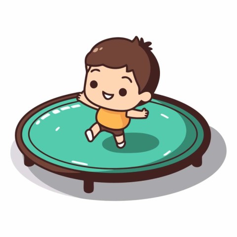 Cute cartoon little boy jumping in a pool.