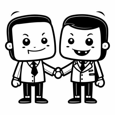 Businessman and Businesswoman Handshake - Black and White Cartoo