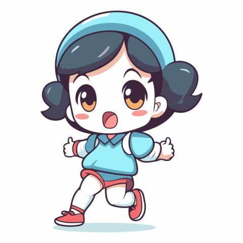 Cute little girl running in a hurry. vector cartoon illustration