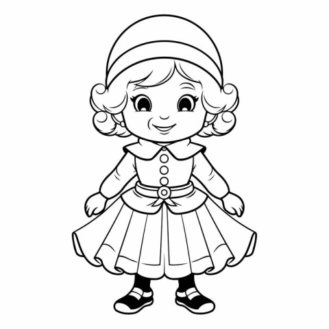 Coloring Page Outline Of Cartoon Cute Little Girl in Costume