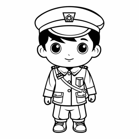 cute indian boy wearing police uniform cartoon vector illustrati