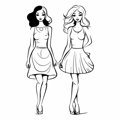 Fashion girls in sketch-style on a white background.