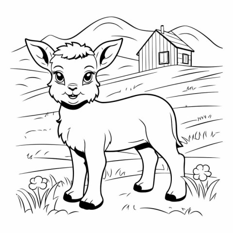 Coloring book for children: baby deer in the meadow.