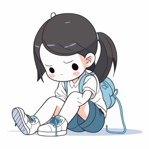 Illustration of a schoolgirl sitting on the floor with a backpac