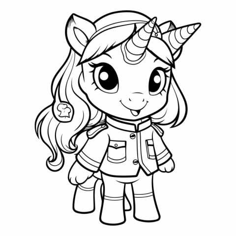 Black and White Cartoon Illustration of Cute Unicorn Fantasy Cha