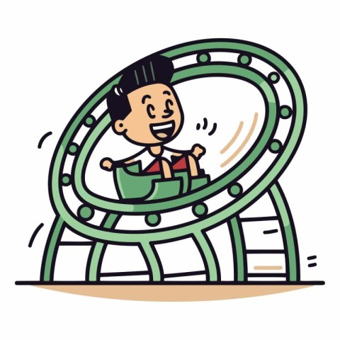 Vector illustration of a boy riding a roller coaster. Cartoon st