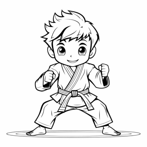 Karate boy cartoon doodle vector illustration for coloring book.