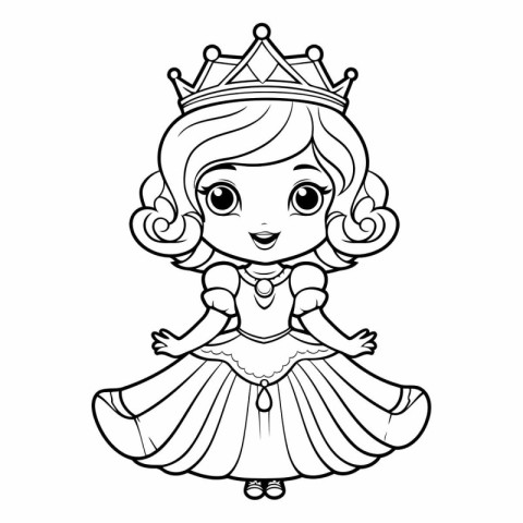 Cute little princess with crown for coloring book.