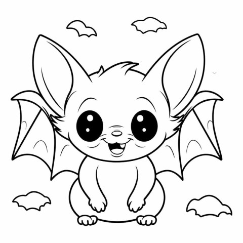 Cute Cartoon Bat Vector Illustration. Suitable for Coloring Book