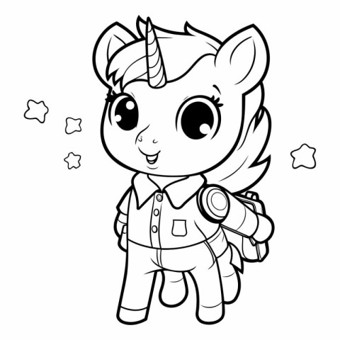 Black and White Cartoon Illustration of Cute Unicorn Animal Char