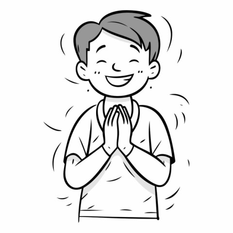 Illustration of a happy man with his hands clasped in prayer