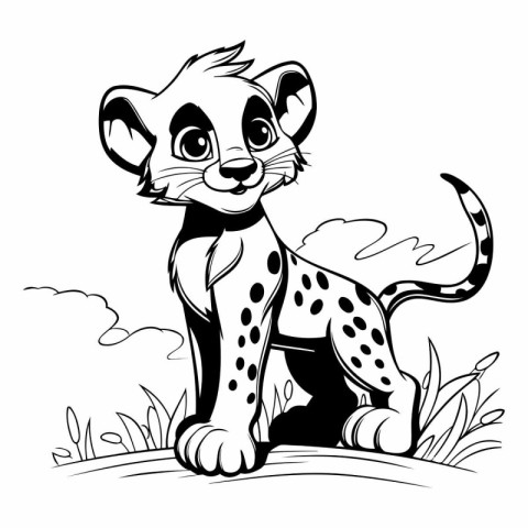 Cute cheetah cartoon in black and white vector illustration grap