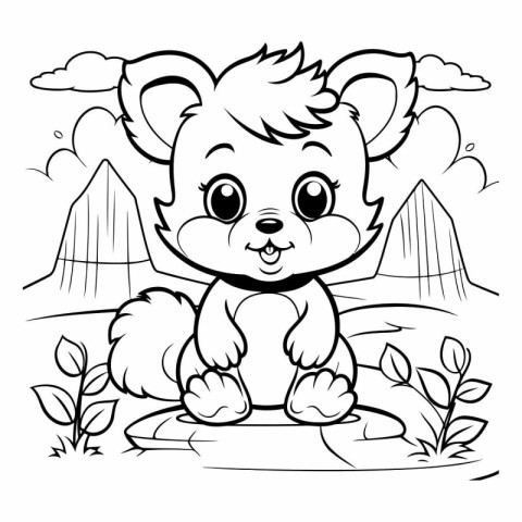 Black and White Cartoon Illustration of Cute Little Bear Animal