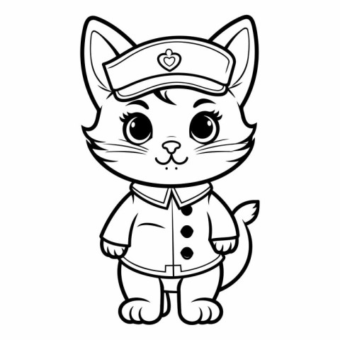 Cute Cartoon Sailor Cat Vector Illustration. Suitable for Colori