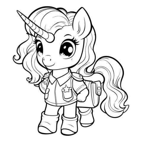 Black and White Cartoon Illustration of Cute Unicorn Fantasy Cha