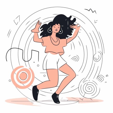 Vector illustration of a dancing woman in a flat style on a whit