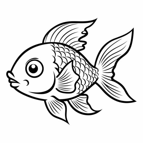 Black and White Cartoon Illustration of Cute Fish Animal Charact