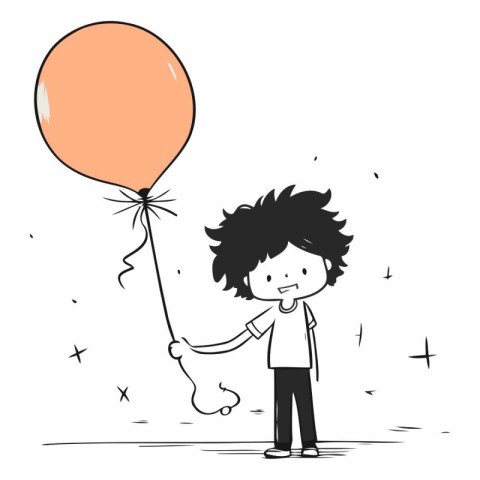 Illustration of a boy holding a balloon on a white background.