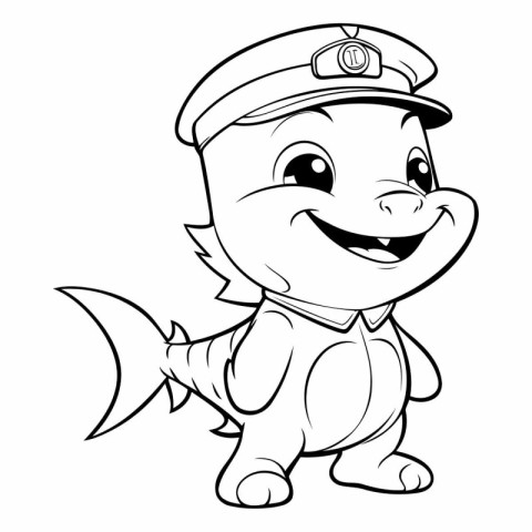 Illustration of a Cute Cartoon Fish Captain Character Coloring B