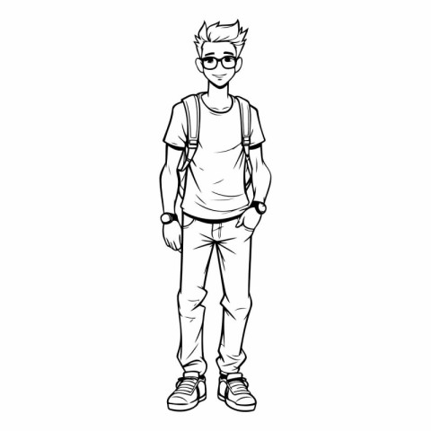 Hipster young man with glasses and backpack cartoon vector illus