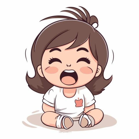 illustration of a cute little girl crying on a white background.