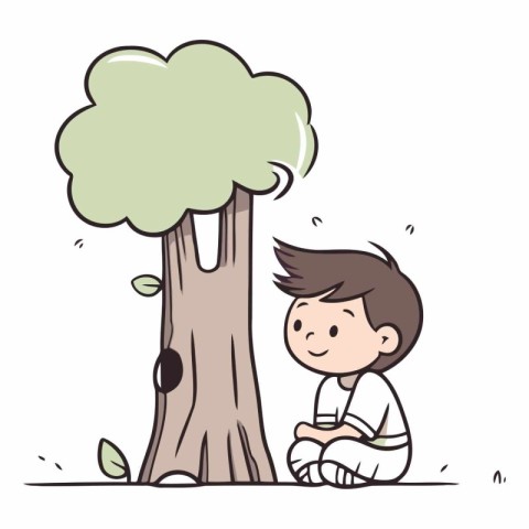 Little boy sitting under tree of little boy sitting under tree.