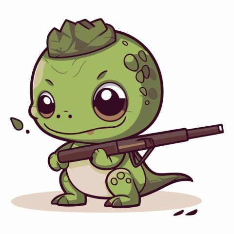 Cute little baby crocodile with a gun.