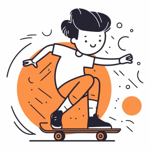 Boy riding on skateboard in doodle style