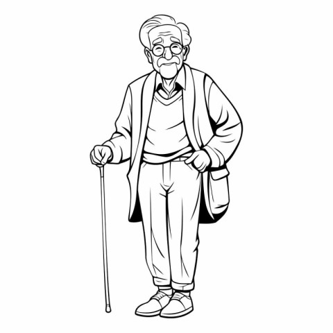 Old man with walking stick of an old man with walking stick.