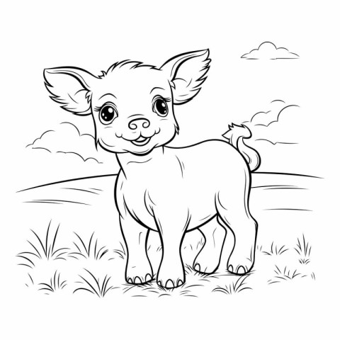 Cute little chihuahua in the meadow. Hand drawn vector illustrat