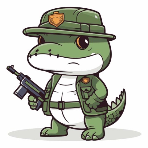 Cartoon crocodile with a gun in his hand.