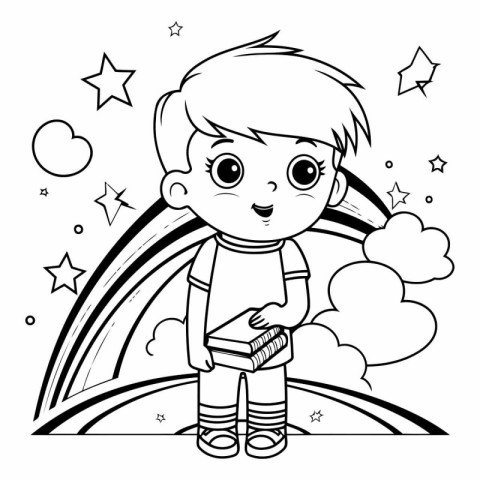 Cute little boy with book. Coloring book for children.